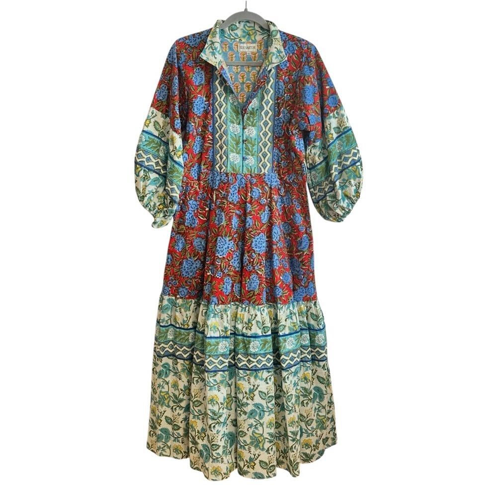 Sue Sartor Floral Flounce Midi Dress size XS